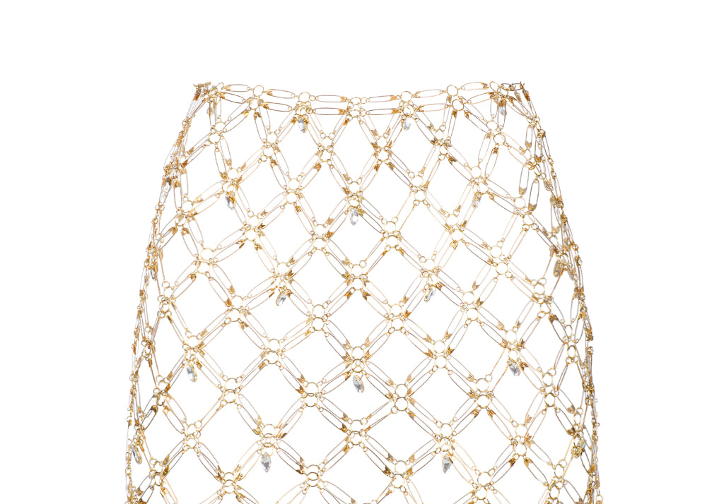 Pins linked mini skirt with stones