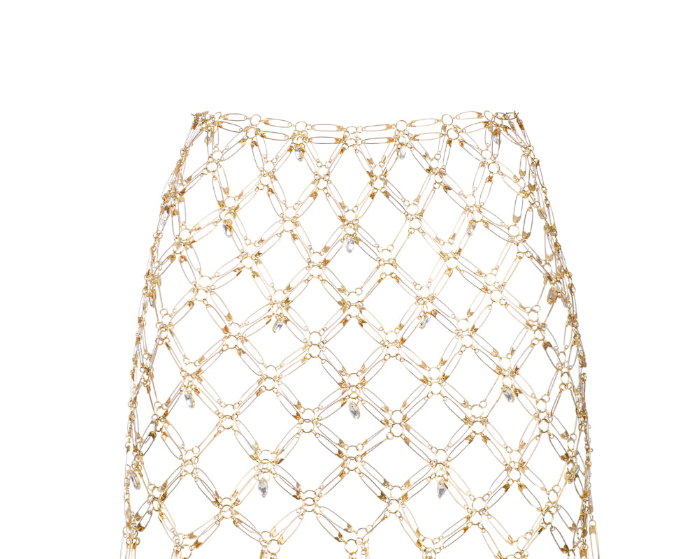 Pins linked mini skirt with stones