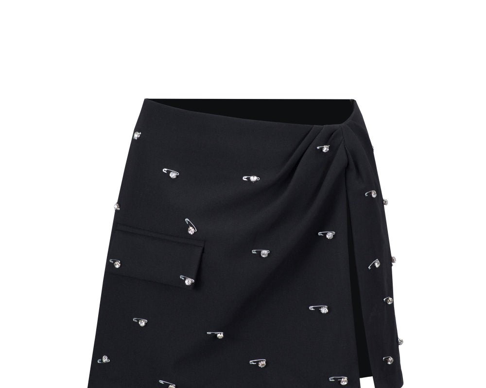 Draped miniskirt embellished with pins